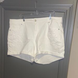 Lane Bryant White Floral Embroidered Jean Shorts
